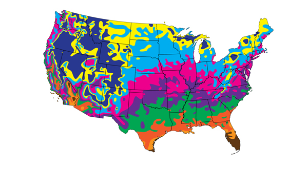 Map of average last spring frost date